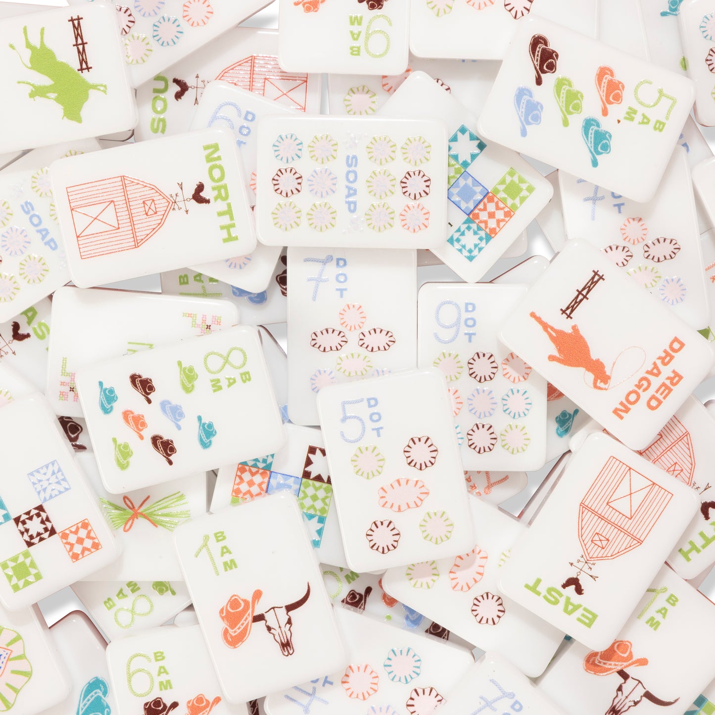 Round Top Stamped Mahjong Tile Set